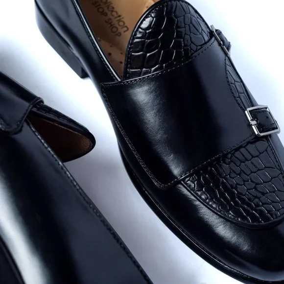 Bashwood Handmade Croc Style Upper Leather Black Loafers